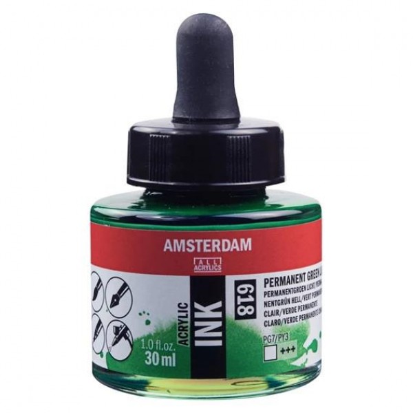 Amsterdam Acrylic Ink 30ml 618 Permanent Green Light Amsterdam Acrylic Ink 30ml 618 Permanent Green Light
