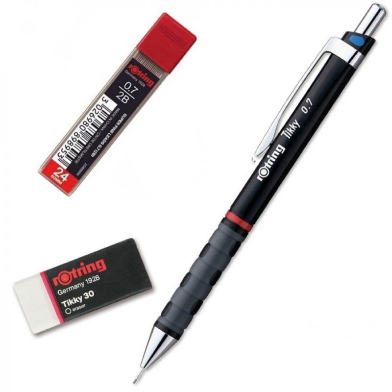 Rotring Μολύβι Tikky 0.7 Μαύρο με Μύτες 2B και Γόμα T30