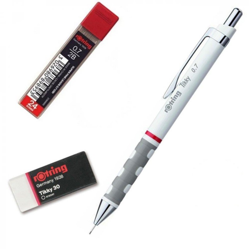 Rotring Μολύβι Tikky 0.7 Άσπρο με Μύτες 2B και Γόμα T30