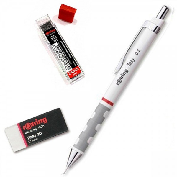 Μηχανικό Μολύβι Rotring Tikky 0.5 Άσπρο με Μύτες 2B και Γόμα T30 Μηχανικό Μολύβι Rotring Tikky 0.5 Άσπρο με Μύτες 2B και Γόμα T30
