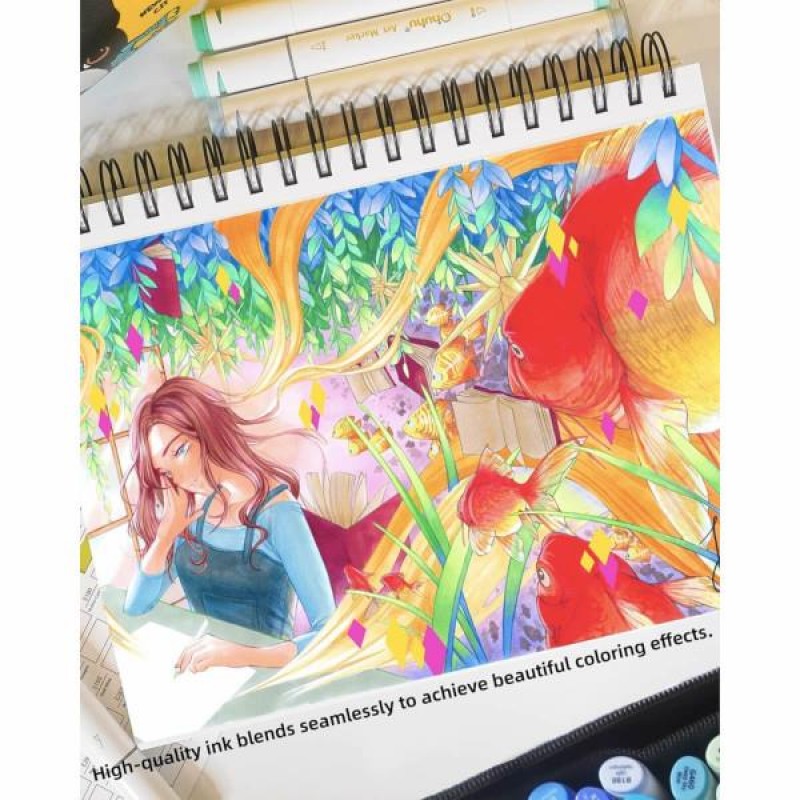 Ohuhu Art Markers Σετ 60 Μαρκαδόροι Διπλής Fine-Chisel Μύτης σε Κασετίνα
