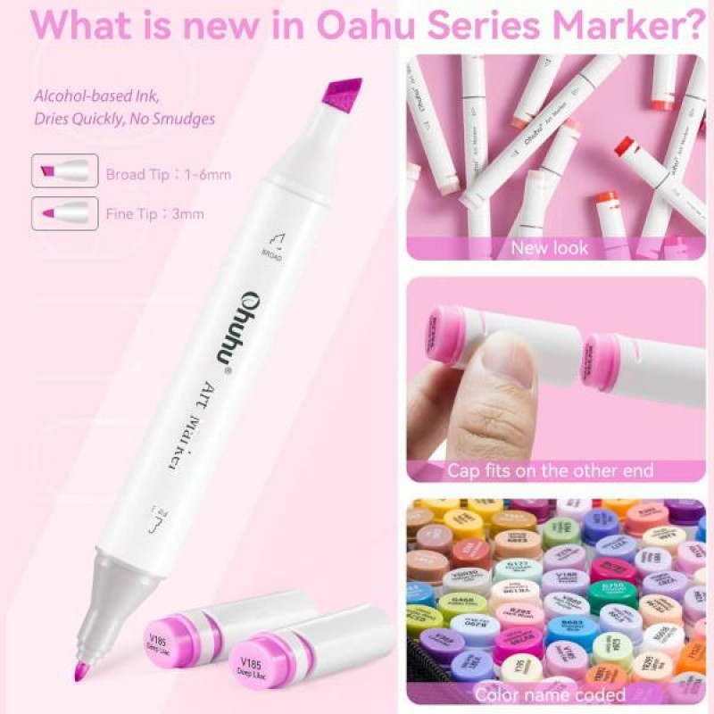 Ohuhu Art Markers Σετ 60 Μαρκαδόροι Διπλής Μύτης σε Κασετίνα