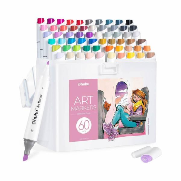 Ohuhu Σετ 60 Μαρκαδόρων Οινοπνεύματος Kaala Με Διπλή Μύτη Λεπτή - Πλακέ Illustrations