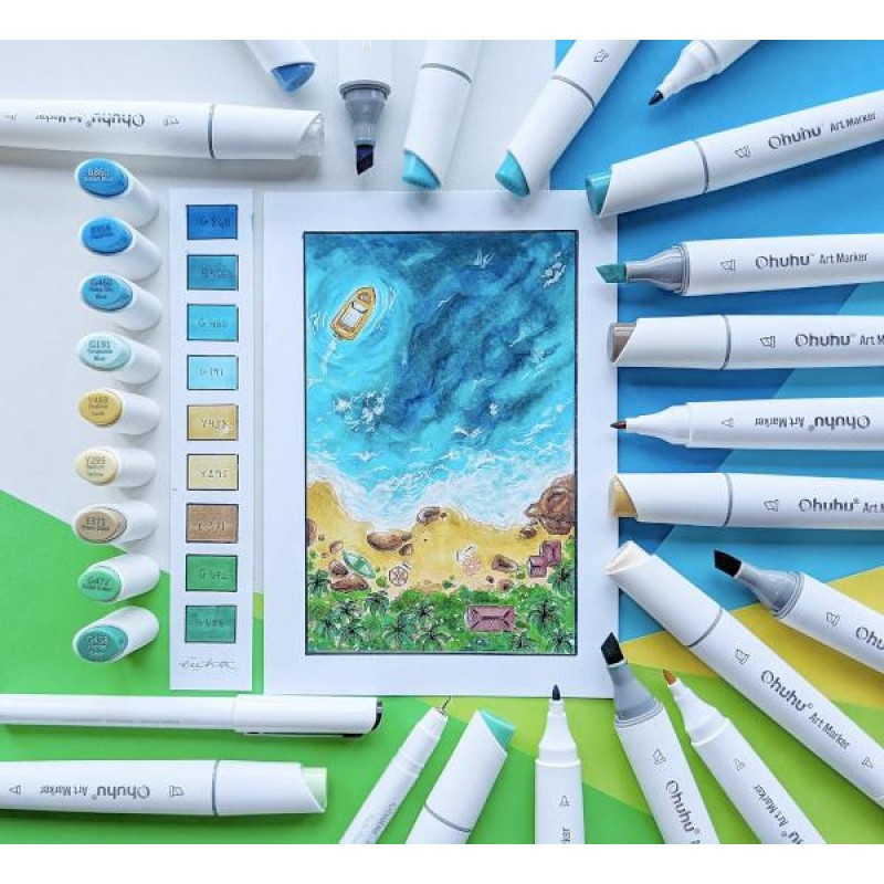 Ohuhu Art Markers Σετ 60 Μαρκαδόροι Διπλής Μύτης σε Κασετίνα Landscape