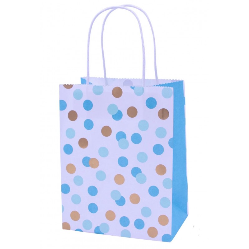 4 Gift bags Blue and Gold Dots