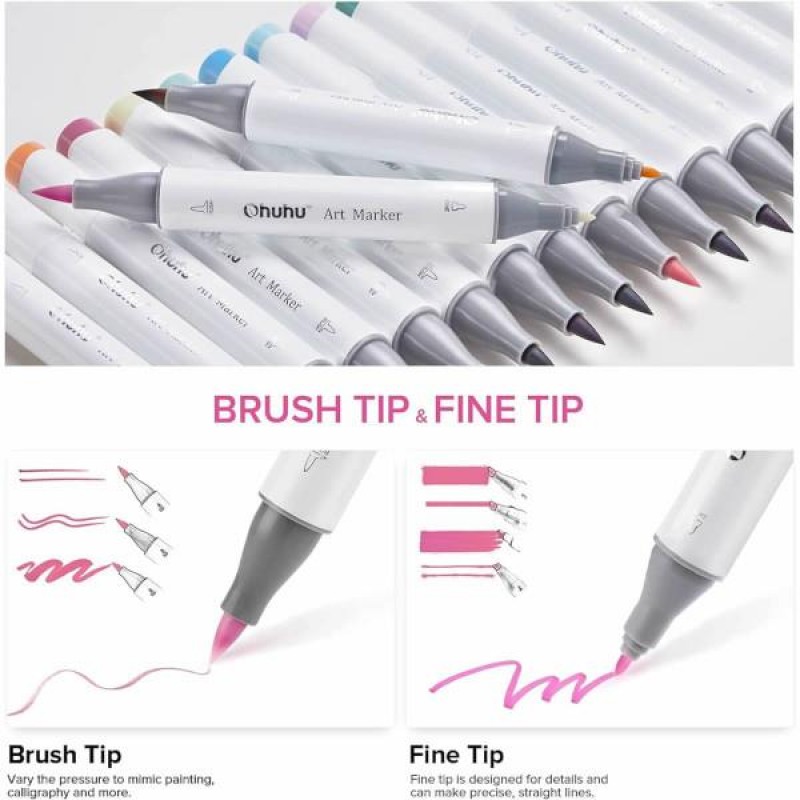 Ohuhu Art Markers Σετ 48 Μαρκαδόροι Διπλής Μύτης Brush-Fine σε Κασετίνα