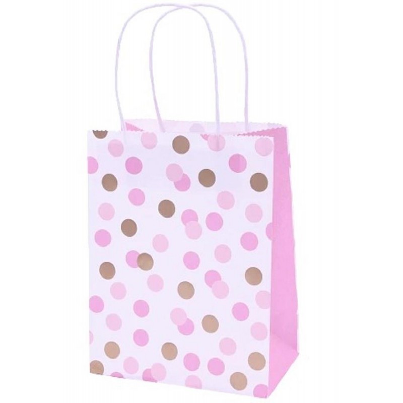 4 Gift Bags Pink and Gold Dots
