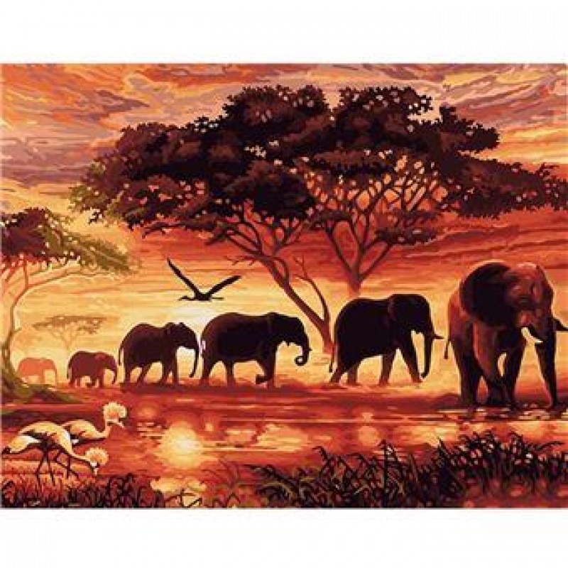 Ζωγραφική με Αριθμούς Τελάρο 40x50cm Ελέφαντες στο ηλιοβασίλεμα