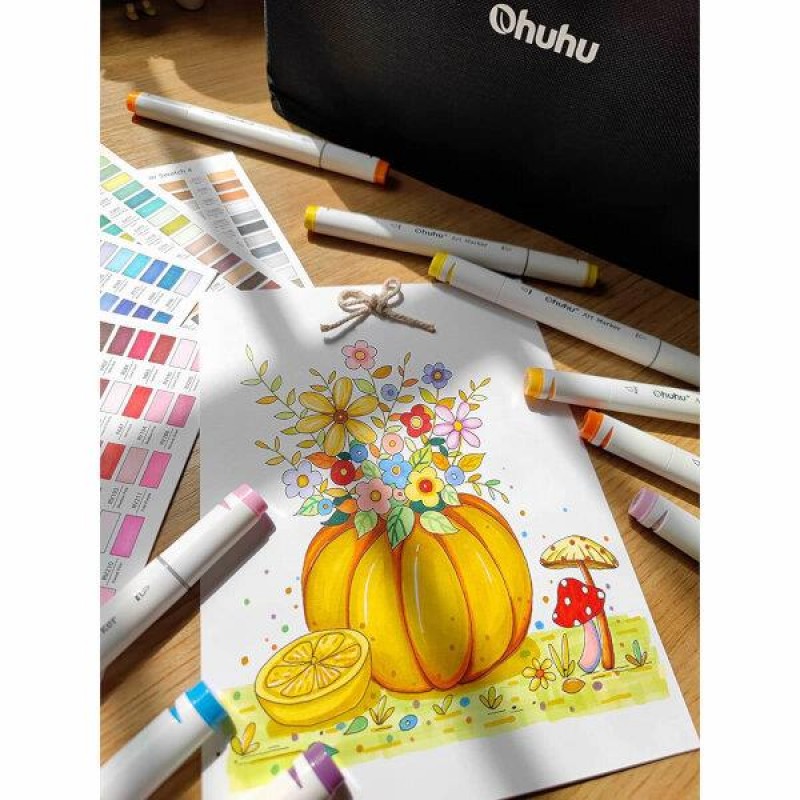 Ohuhu Art Markers Σετ 40 Μαρκαδόροι Διπλής Μύτης Fine-Chisel σε Κασετίνα
