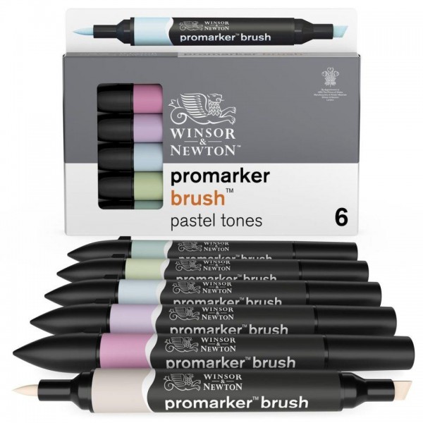 Winsor n Newton 6 Μαρκαδόροι Promarker Brush Pastel Tones