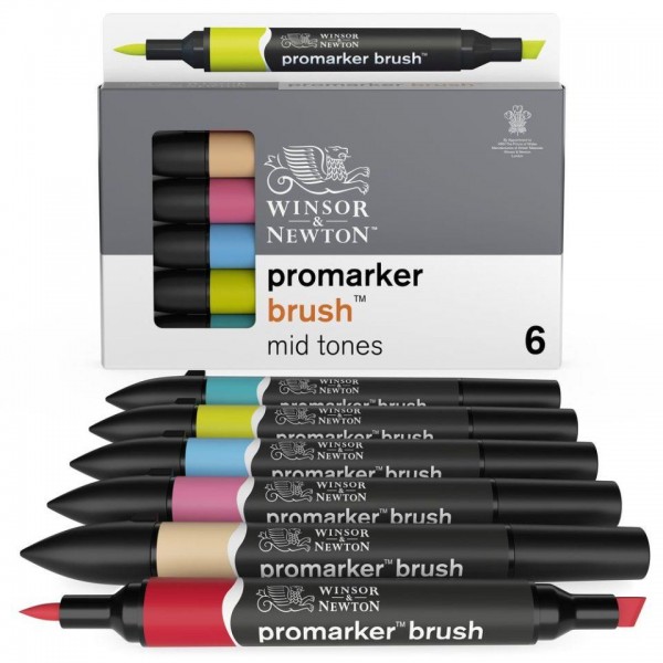 Winsor n Newton 6 Μαρκαδόροι Promarker Brush Mid Tones