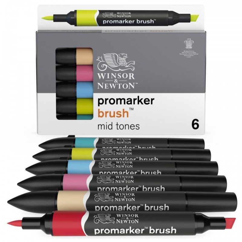 Winsor n Newton 6 Μαρκαδόροι Promarker Brush Mid Tones Winsor n Newton 6 Μαρκαδόροι Promarker Brush Mid Tones