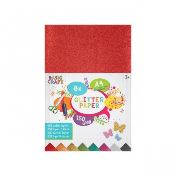 Σετ 8 Χαρτιά Χειροτεχνίας Glitter 150gr Α4 (21x29 7cm)