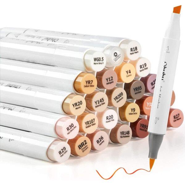 Ohuhu Σετ 24 Μαρκαδόρων Οινοπνεύματος Honolulu Με Διπλή Μύτη Πινέλο-Πλακέ Skin tones