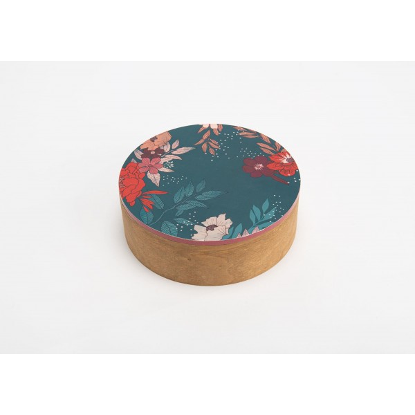 Ξύλινο στρογγυλό κουτί με floral καπάκι Ξύλινο στρογγυλό κουτί με floral καπάκι