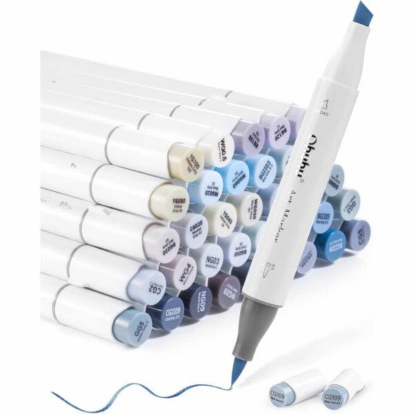 Ohuhu Σετ 36 Μαρκαδόρων Οινοπνεύματος Honolulu Με Διπλή Μύτη Πινέλο-Πλακέ σε Γκρί Τόνους