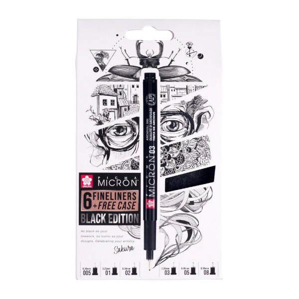 Σετ 6 Fineliners Pigma Micron Black Edition Με Τσόχινη Κασετίνα Σετ 6 Fineliners Pigma Micron Black Edition Με Τσόχινη Κασετίνα