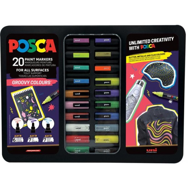 Posca Μεταλλική Κασετίνα Groovy Colours με 20 Μαρκαδόρους Posca Μεταλλική Κασετίνα Groovy Colours με 20 Μαρκαδόρους