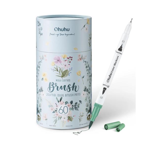 Ohuhu Σετ 60 Μαρκαδόροι Νερού Διπλής Μύτης Brush - Fineliner