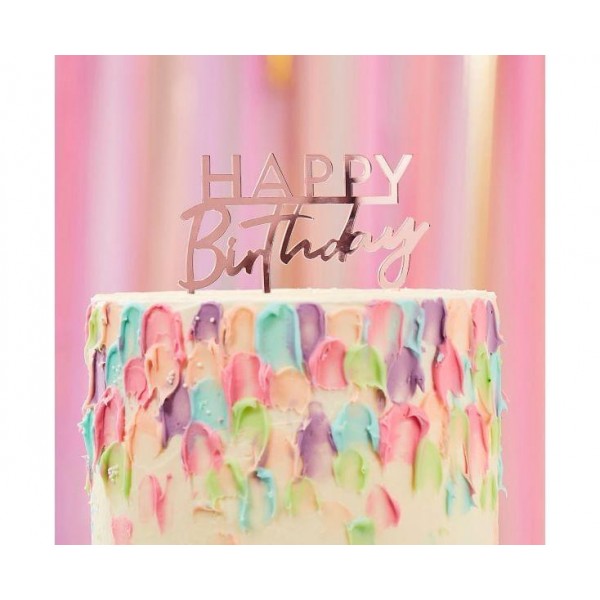 Διακοσμητικό Τούρτας Happy Birthday Ρόζ Χρυσό Διακοσμητικό Τούρτας Happy Birthday Ρόζ Χρυσό