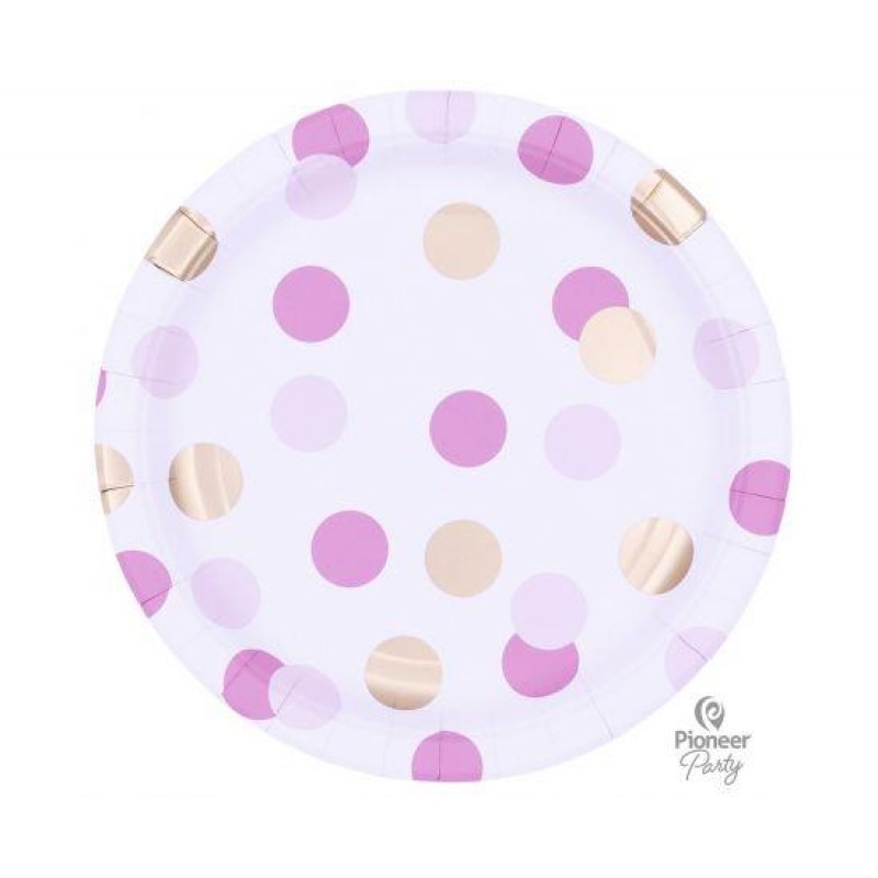 Πιάτα Φαγητού 23cm Pink and Gold Dots 8τεμ