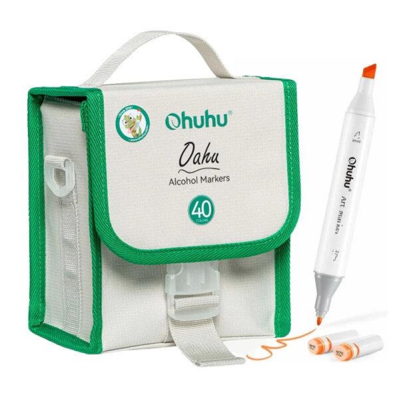 Ohuhu Art Markers Σετ 40 Μαρκαδόροι Διπλής Μύτης Fine-Chisel σε Κασετίνα
