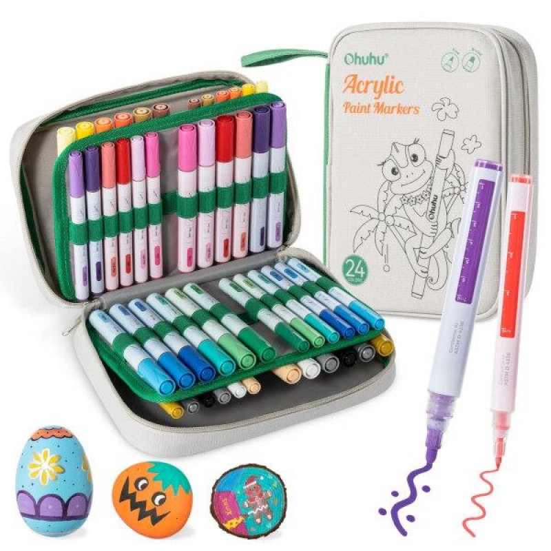Ohuhu Acrylic Markers Σετ 48 Ακρυλικών Μαρκαδόρων σε 24 Χρώματα