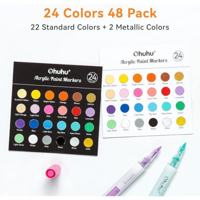Ohuhu Acrylic Markers Σετ 48 Ακρυλικών Μαρκαδόρων σε 24 Χρώματα