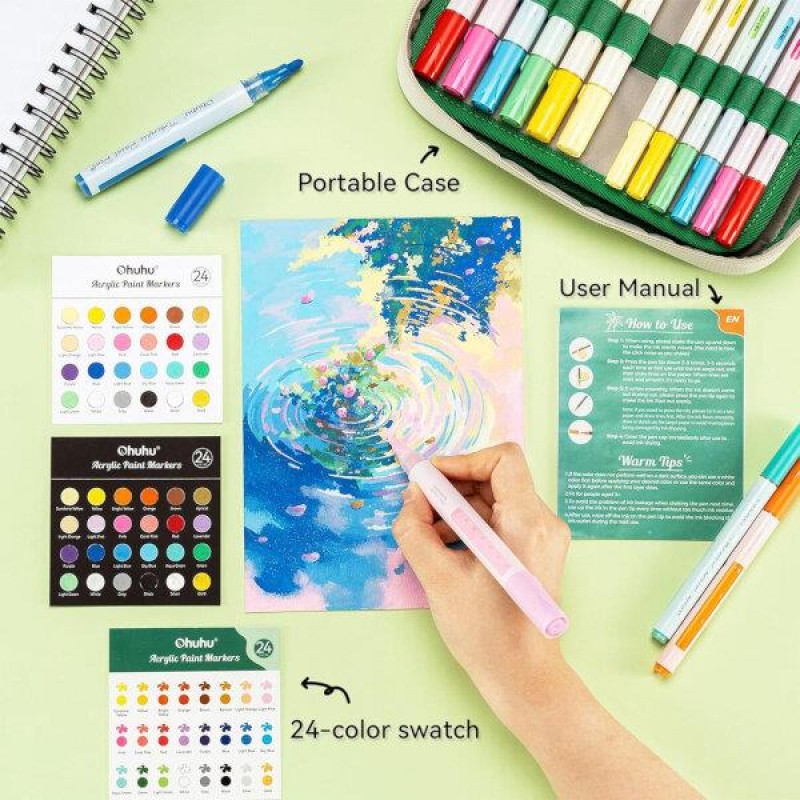 Ohuhu Acrylic Markers Σετ 48 Ακρυλικών Μαρκαδόρων σε 24 Χρώματα
