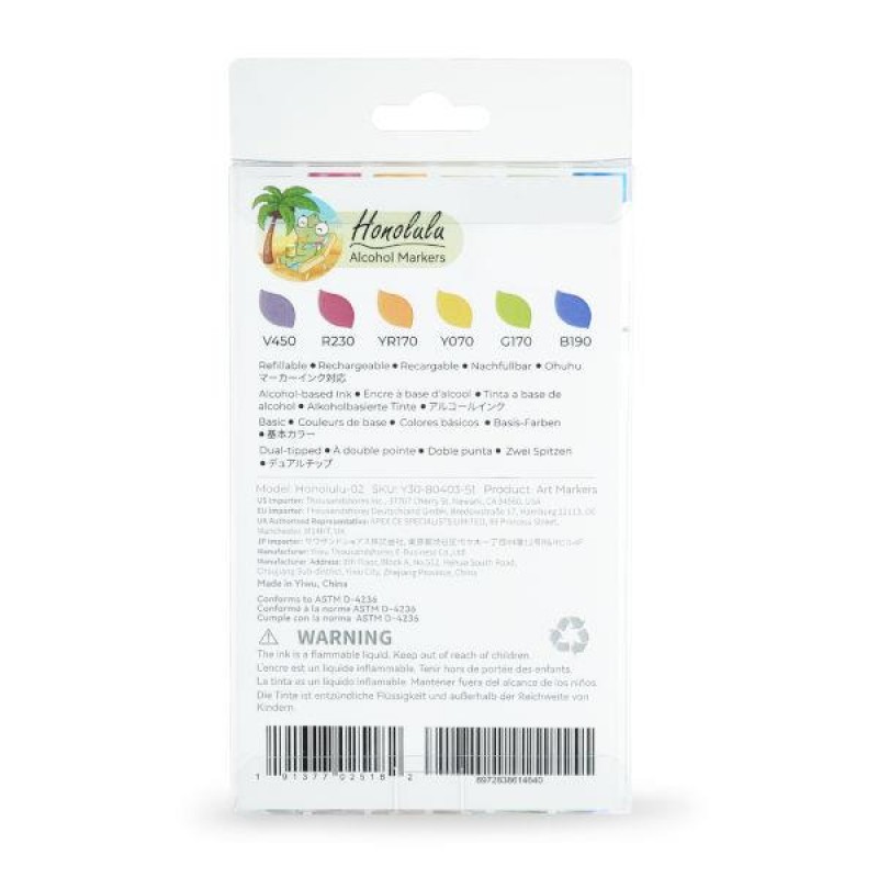 Ohuhu Honolulu Alcohol Art Markers Σετ 6 Basic Tones Brush + Chisel