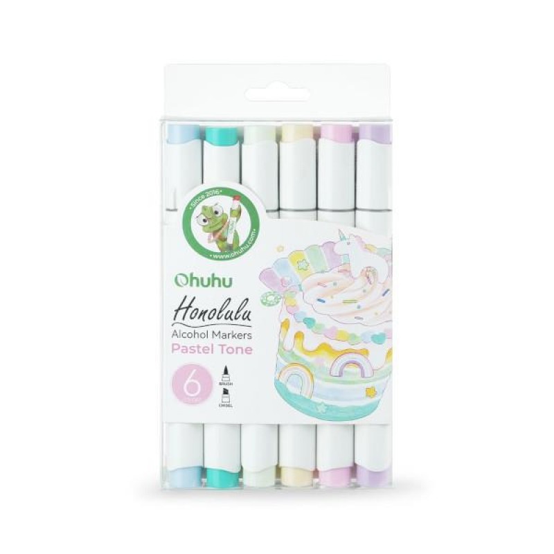 Ohuhu Honolulu Alcohol Art Markers Σετ 6 Pastel Tones Brush + Chisel