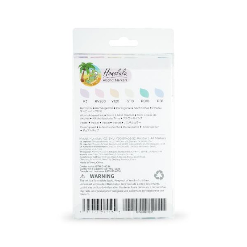 Ohuhu Honolulu Alcohol Art Markers Σετ 6 Pastel Tones Brush + Chisel