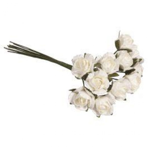 12 Μικρά Χάρτινα Τριαντάφυλλα 15mm x 10cm White 12 Μικρά Χάρτινα Τριαντάφυλλα 15mm x 10cm White