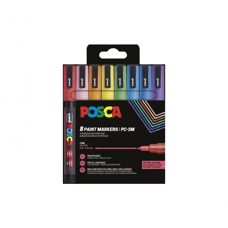 Posca Σετ 8 Μαρκαδόροι 0.9-1.3mm Glitter