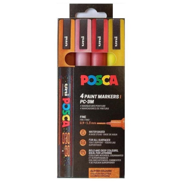 Posca Σετ 4 Μαρκαδόροι 0.9-1.3mm Glitter