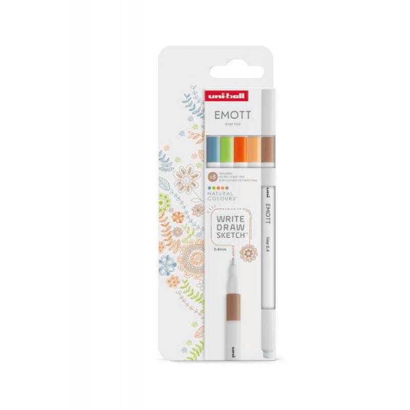 Uni Emott Set 5 Fineliners 0.4mm Natural Colours