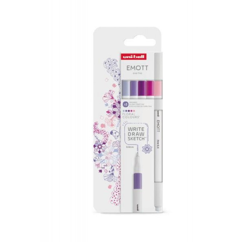 Uni Emott Set 5 Fineliners 0.4mm Floral Colours