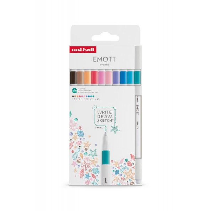 Uni Emott Set 10 Fineliners 0.4mm Pastel Colours