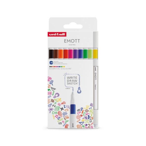 Uni Emott Set 10 Fineliners 0.4mm Essential Colours