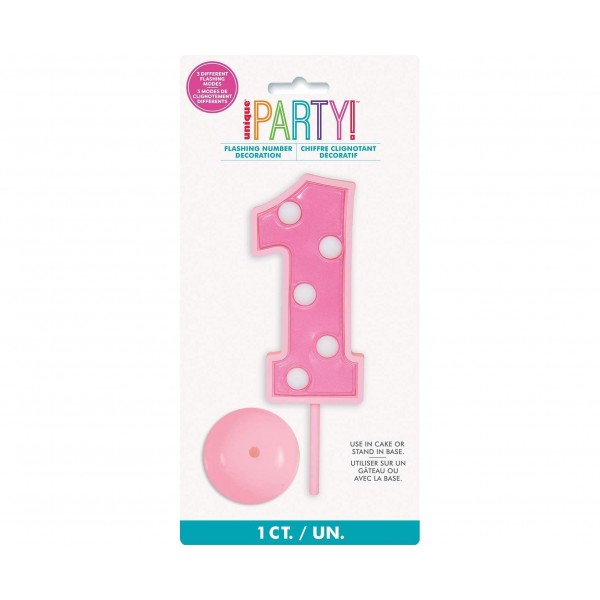 Κεράκι Flashing Number 1 Decoration - Ρόζ 11.4cm