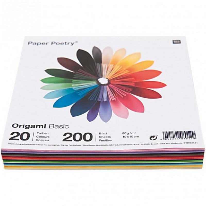 Rico Design 200 Χαρτάκια Οριγκάμι 10x10cm 80gr 20 χρώματα FSC