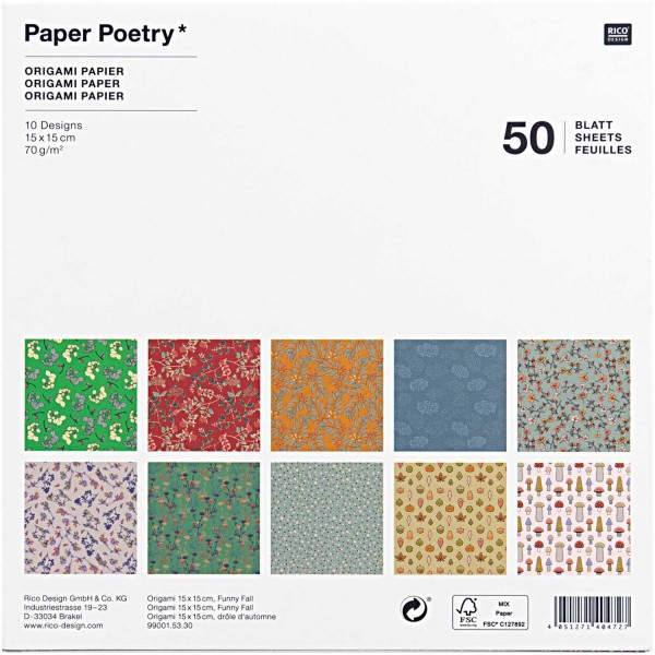 Rico Design 50 Χαρτάκια Οριγκάμι 15x15cm 70gr Funny Fall FSC Rico Design 50 Χαρτάκια Οριγκάμι 15x15cm 70gr Funny Fall FSC