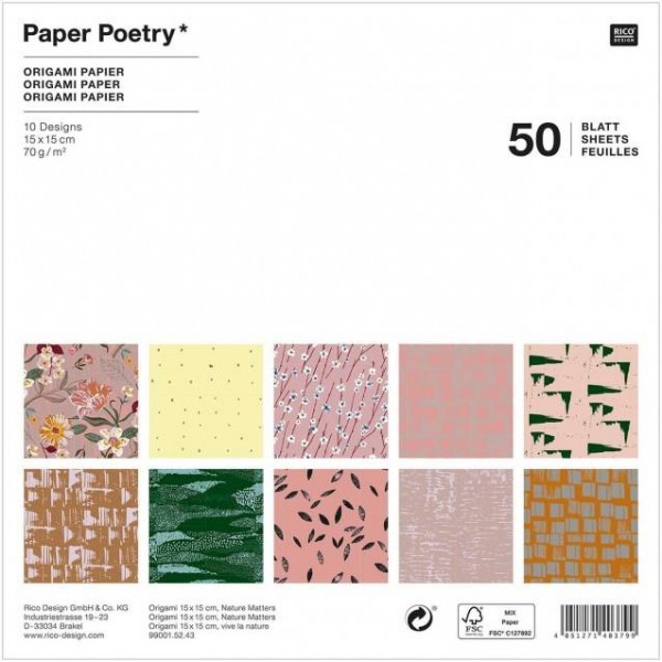 Rico Design 50 Χαρτάκια Οριγκάμι 15x15cm 70gr Nature Matters FSC Rico Design 50 Χαρτάκια Οριγκάμι 15x15cm 70gr Nature Matters FSC