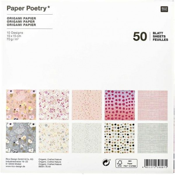 Rico Design 50 Χαρτάκια Οριγκάμι 15x15cm 70gr Crafted Nature FSC Rico Design 50 Χαρτάκια Οριγκάμι 15x15cm 70gr Crafted Nature FSC