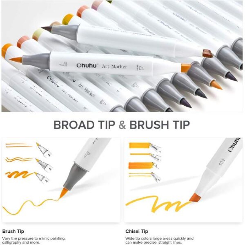 Ohuhu Honolulu Alcohol Markers Σετ Μαρκαδόρων 24 Skin tones Brush - Chisel
