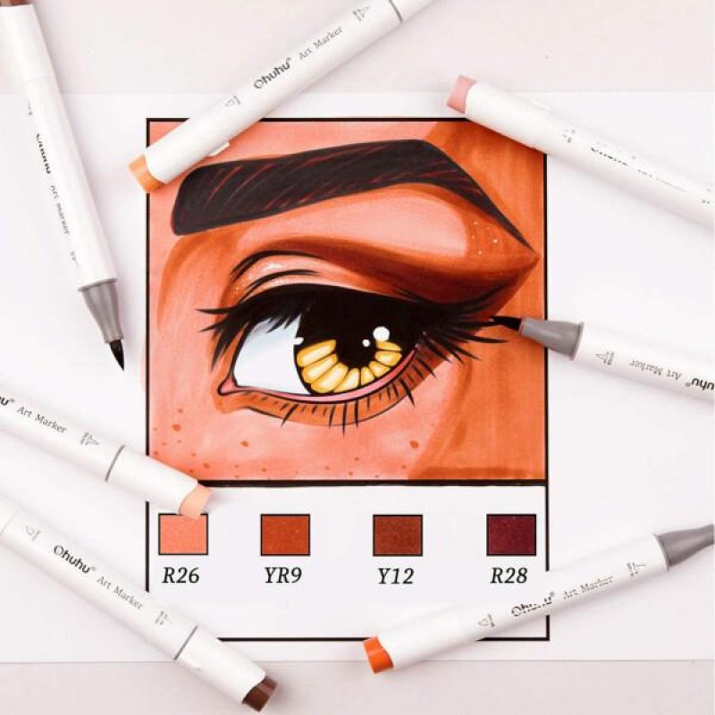 Ohuhu Honolulu Alcohol Markers Σετ Μαρκαδόρων 24 Skin tones Brush - Chisel