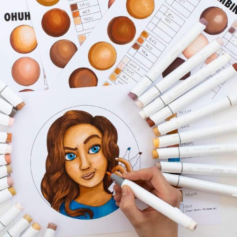 Ohuhu Honolulu Alcohol Markers Σετ Μαρκαδόρων 24 Skin tones Brush - Chisel