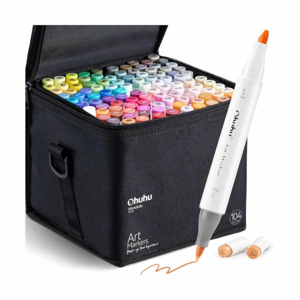 Ohuhu Σετ 104 Μαρκαδόρων Οινοπνεύματος Honolulu Με Διπλή Μύτη Πινέλο-Πλακέ