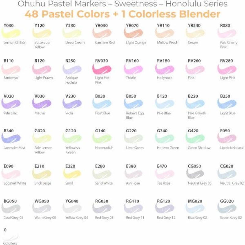 Ohuhu Honolulu Alcohol Markers Σετ Μαρκαδόρων 48 Pastel χρωμάτων Brush - Chisel
