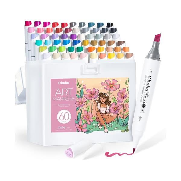 Ohuhu Σετ 60 Μαρκαδόρων Οινοπνεύματος Kaala Με Διπλή Μύτη Slim Chisel - Mini Brush